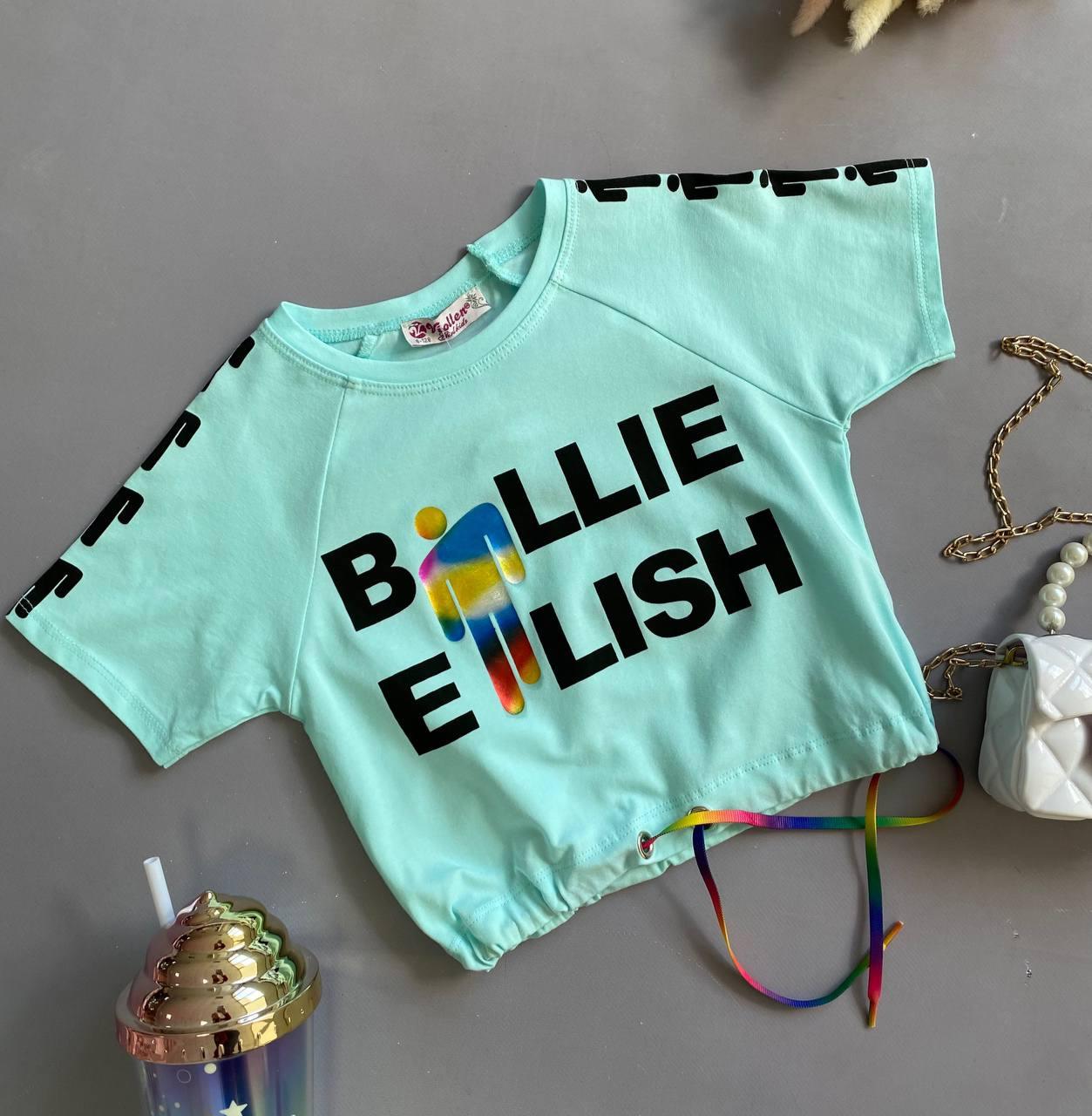 Футболка топ для дівчинки з написом BILLIE ELISH М'ятна 4504, Viollen, Червоний, Для дівчаток, Літо, 170, фото 1