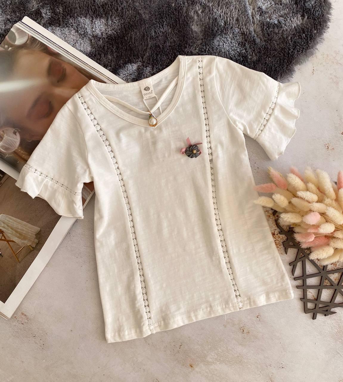 Футболка для дівчинки з кулоном і брошкою квіточка Біла 2332, DGXZZ, Біла, Для дівчаток, Літо, 98, фото 1