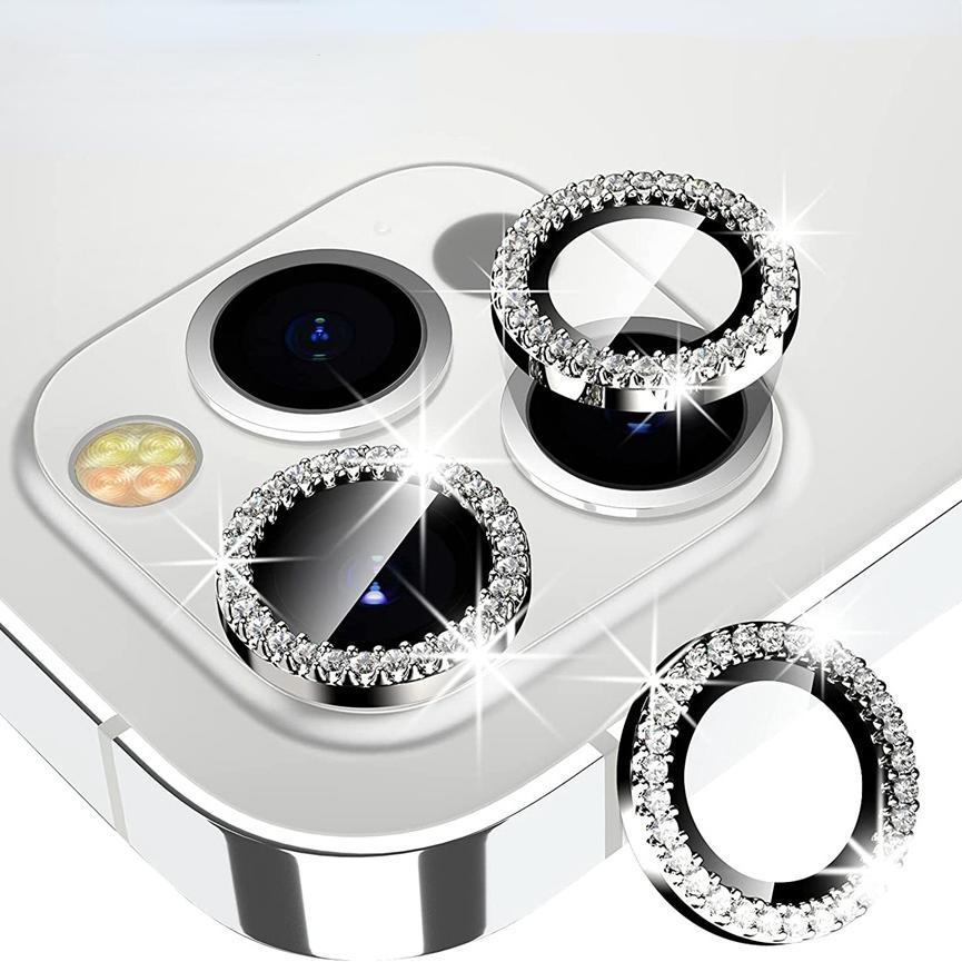 Захисне скло на камеру для iPhone 12 Pro Max з камінням Срібло