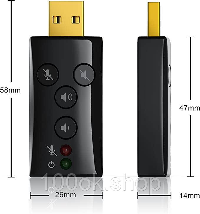 Звуковая Карта Mini USB с Выходом для Динамика и Входом для Микрофона ...