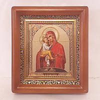 Икона Почаевская Пресвятая Богородица, лик 10х12 см, в коричневом деревянном киоте