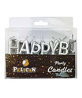 Набір свічок-букв для торта HAPPY BIRTHDAY, СРІБЛО, Pelican (24)