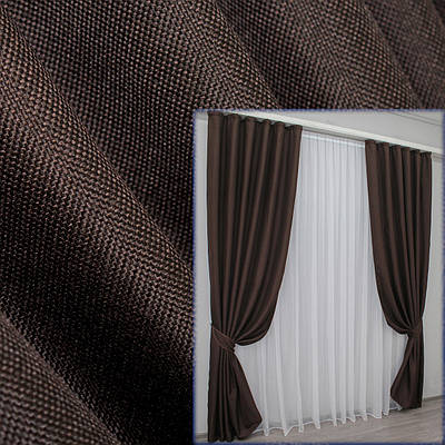 Комплект штор (2шт. 1,5х2,7м.) льон-блекаут рогожка, колекція "Льон Мішковина". Колір венге. Код 291ш 30-041