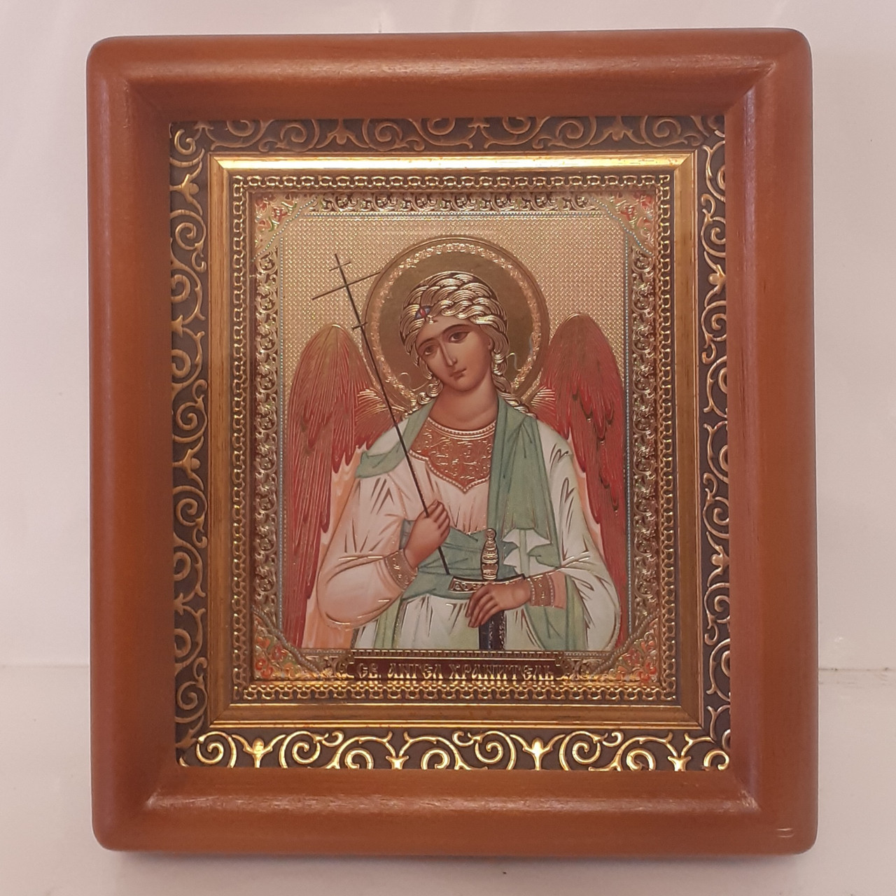 Ікона Ангела Охоронця, лик 10х12 см, в коричневому дерев'яному кіоті