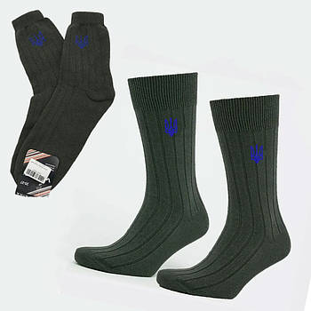 Махрові шкарпетки чоловічі з Гербом 39-42 розмір Олива / Трекінгові шкарпетки на зиму / Вовняні шкарпетки для чоловіків