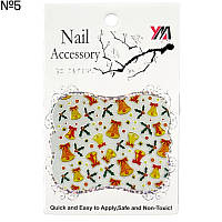 Новогодние наклейки / стикеры 3D на липкой основе для дизайна ногтей Nail Accessory (Колокольчики, омела) №5