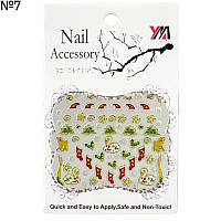 Новогодние наклейки / стикеры 3D на липкой основе для дизайна ногтей Nail Accessory (Новогодние шапочки и носочки, лебеди, снежинки) №7