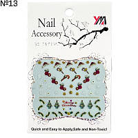 Новогодние наклейки / стикеры 3D на липкой основе для дизайна ногтей Nail Accessory (Новогодние шапочки и носочки, ёлочки,снежинки, омела) №13