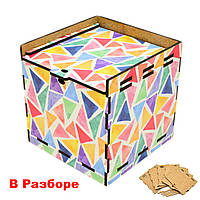 Деревянная Коробка (в Разобранном Виде) Цветная Подарочная Коробочка 10х10 см для Подарка ЛДВП Треугольники