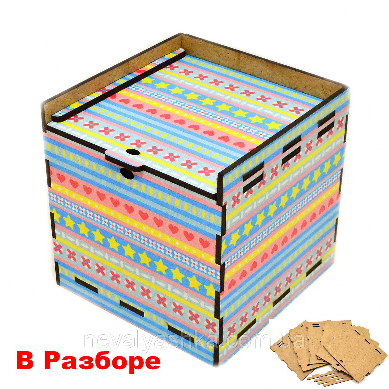 Дерев'яна Коробка (в Розібраному Виді) Кольорова Подарункова Коробочка 10х10 см для Подарунки ЛДВП Смугаста