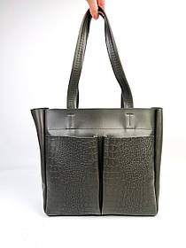 Жіноча сумка шоппер сіра на блискавці з кишенями