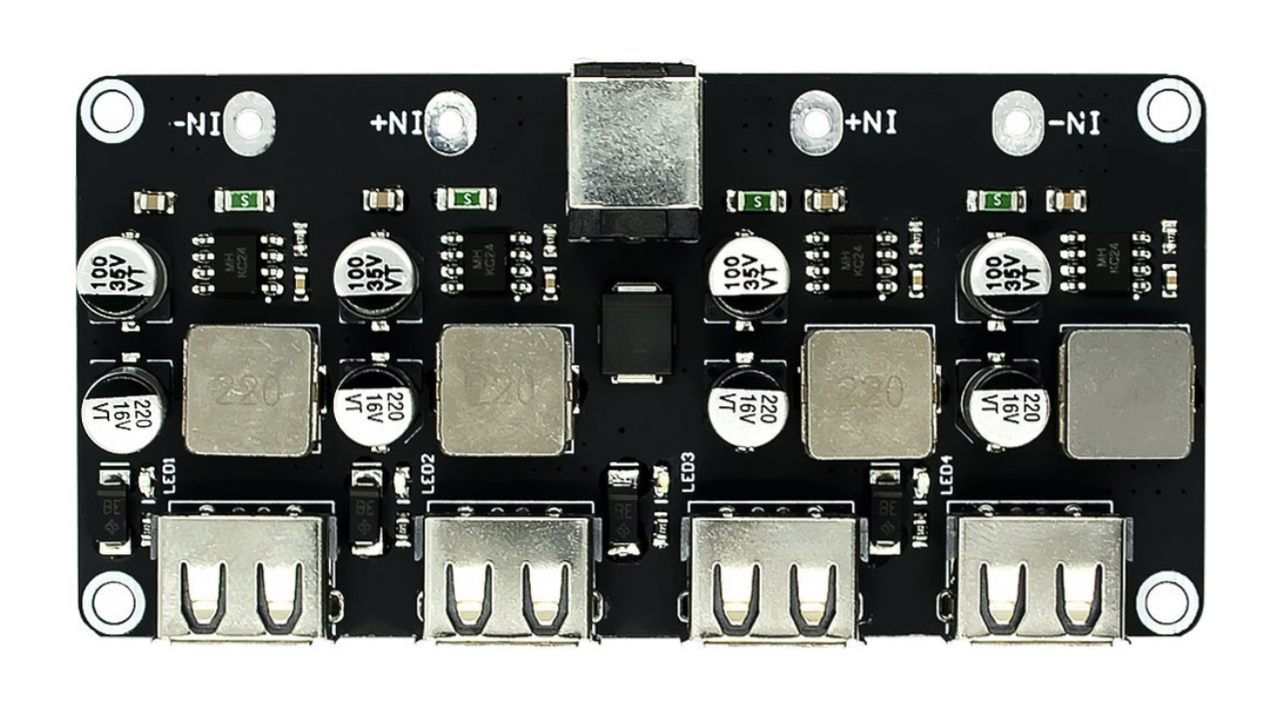 Понижуючий модуль перетворювач USBх4 DC-DC 6-32В - 5В(3-12В) QC3.0 QC2.0