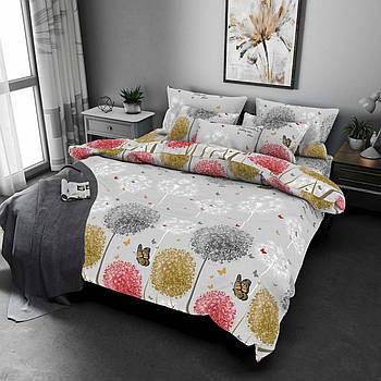 Постільна білизна Королева Ночі (Бязь) | Полуторний комплект | 50х70 | Кульбаби, метелики на сірому