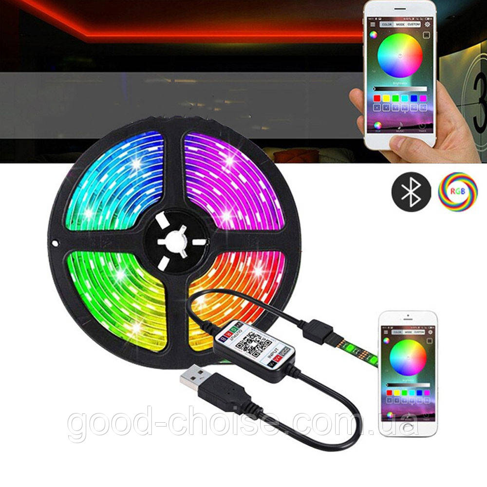 Яркая светодиодная RGB лента подсветка, 5 м с управлением через телефон /  Музыкальная Led лента с USB (ID#1710778030), цена: 599 ?, купить на Prom.ua