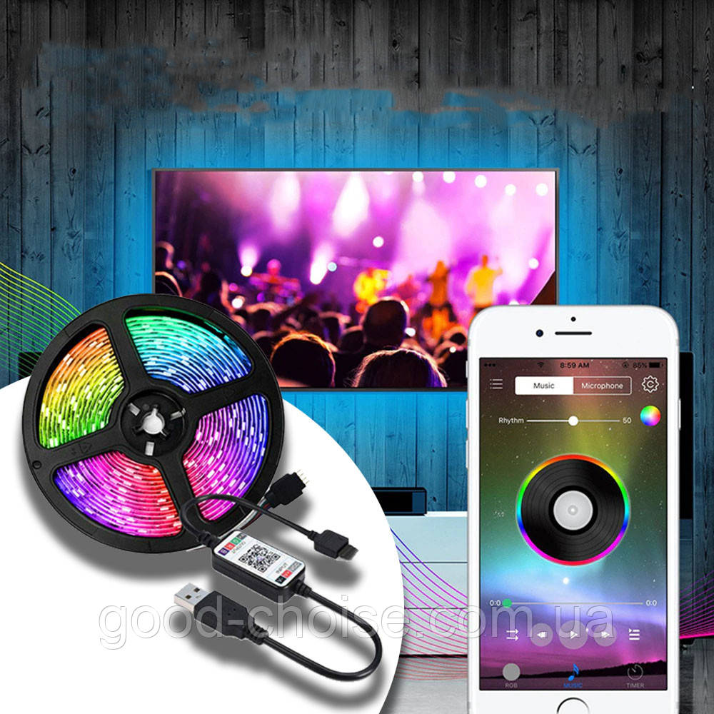 Яркая светодиодная RGB лента подсветка, 5 м с управлением через телефон /  Музыкальная Led лента с USB (ID#1710778030), цена: 599 ?, купить на Prom.ua