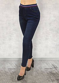 Джинси жіночі з трикотажним поясом М, L, XL, XXL Джеггінси Ластівка (Темно-синій джинс)