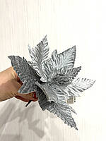 Різдвяна квітка - пуансеттія . Новорічна прикраса - пуансеттія ( срібна 17 см ), фото 5