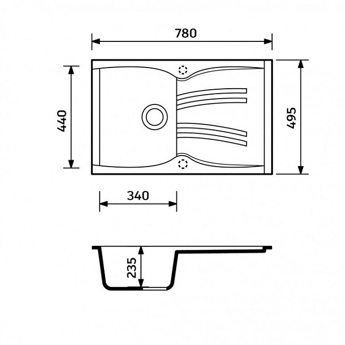 Серая глубокая гранитная мойка 780х495х235 Adamant New Line - фото 9 - id-p545289465