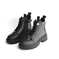 Ботинки кожаные на меху черные удобная женская обувь с молнией COSMO Shoes Lara Black