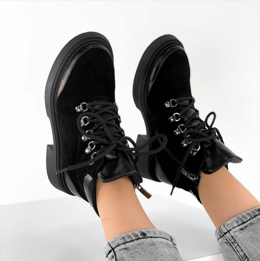 Стильні зимові чорні черевики жіночі комфортні ХІТ