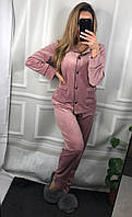 Пижама женская Плюшевая Велюровая теплая на пуговицах Пудра розовая