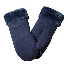 Жіночі сині теплі рукавиці з хутром