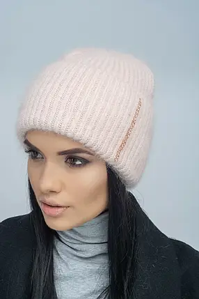 Жіноча тепла шапка з подвійним підворотом, фото 1