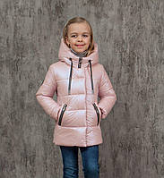 Детская демисезонная куртка на девочку удлиненная курточка весна-осень пудра 128-152 р
