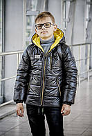 Куртка для мальчика детская демисезонная с капюшоном 8-12л весна осень черная с желтым