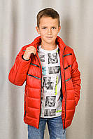 Демисезонная куртка для мальчика стеганая теплая красная 5-14 лет