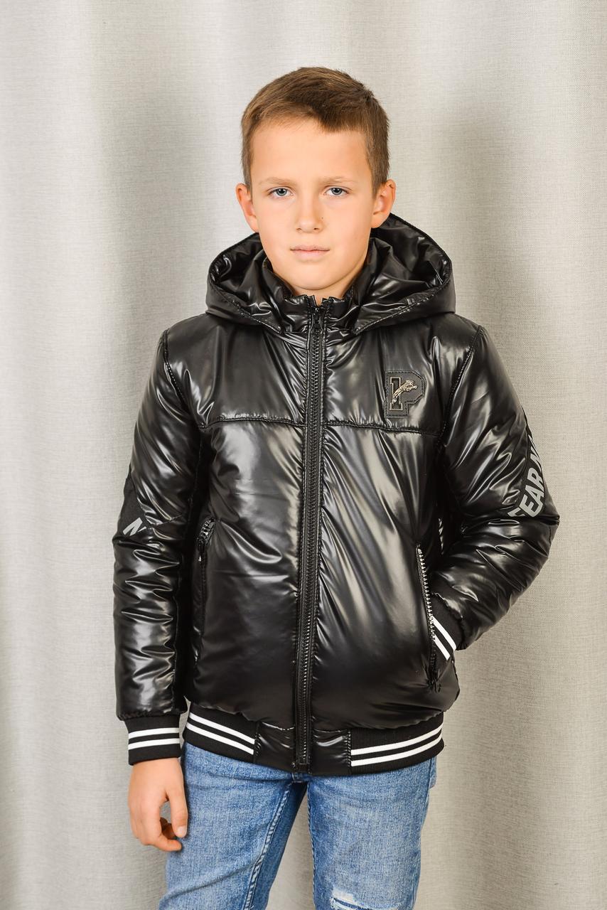 Демісезонна куртка-бомбер для хлопчика підліткова 122-164р весна осінь чорна