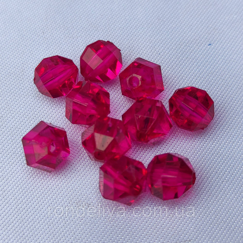 Намистини акрил прозорі "Куля гранована" 8 мм Малинова 50 г ~ 200 шт, фото 1
