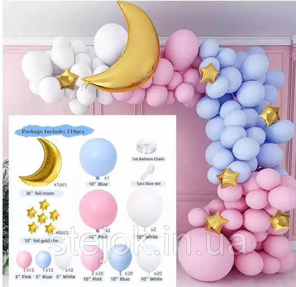 Фотозона святкова на хрестини універсальна з місяцем, 119 куль, фото 1