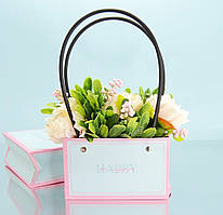 Флорістична сумочка Be happy,
з ручкою 16 см на 7 см на 10 см