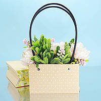 Флорістична сумочка персик у горох, з ручкою 16 см на 7 см на 10 см