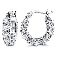 Серьги сережки кольца с камнями женские бижутерия Серебристые ( код: s020s )