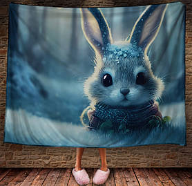 Плед з 3D принтом Зайчик в зимовому казковому лісі Символ 2023 150х200 см.