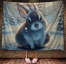 Плед з 3D принтом Зайчик в зимовому казковому лісі Символ 2023 150х200 см.