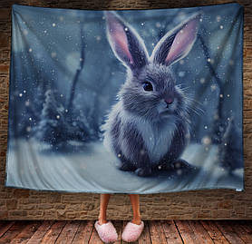 Плед з 3D принтом Зайчик в зимовому казковому лісі Символ 2023 150х200 см.