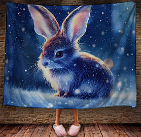 Плед з 3D принтом Зайчик в зимовому казковому лісі Символ 2023 150х200 см.