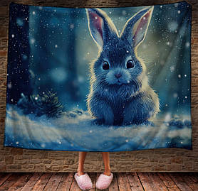Плед з 3D принтом Зайчик в зимовому казковому лісі Символ 2023 150х200 см.