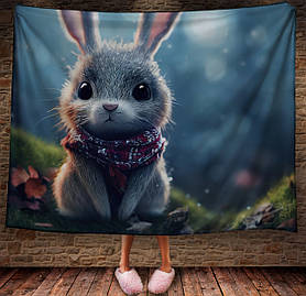 Плед з 3D принтом Зайчик в зимовому казковому лісі Символ 2023 150х200 см.