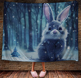 Плед з 3D принтом Зайчик в зимовому казковому лісі Символ 2023 150х200 см.
