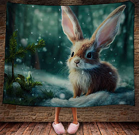 Плед з 3D принтом Зайчик в зимовому казковому лісі Символ 2023 150х200 см.