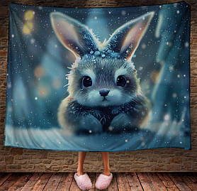 Плед з 3D принтом Зайчик в зимовому казковому лісі Символ 2023 150х200 см.