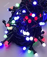 Гірлянда Лінза матова 8 мм 300 LED, чорний дріт, мульті