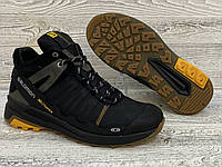 Зимові шкіряні черевики кросівки Саломон Натуральна шкіра Чорні Гарантія! Кросівки Salomon. Натуральна шкіра