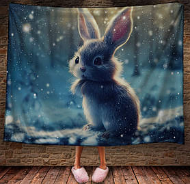 Плед з 3D принтом Зайчик в зимовому казковому лісі Символ 2023 150х200 см.