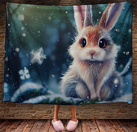 Плед з 3D принтом Зайчик в зимовому казковому лісі Символ 2023 150х200 см.