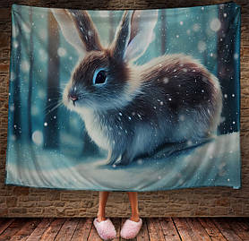 Плед з 3D принтом Зайчик в зимовому казковому лісі Символ 2023 150х200 см.